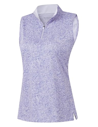 M MAELREG Womens Golf Shirt Sleeveless Collared Zip Up Patterns Polo Moisture Wicking Dry Fit Tennis Tank Top