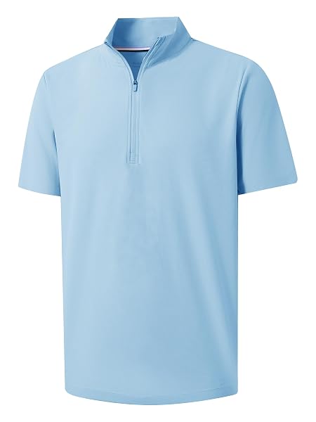 M MAELREG Golf Shirt for Men Zipper Waffle Texture Moisture Wicking Dry Fit Collared Lightweight Mens Polo Shirt Short Sleeve