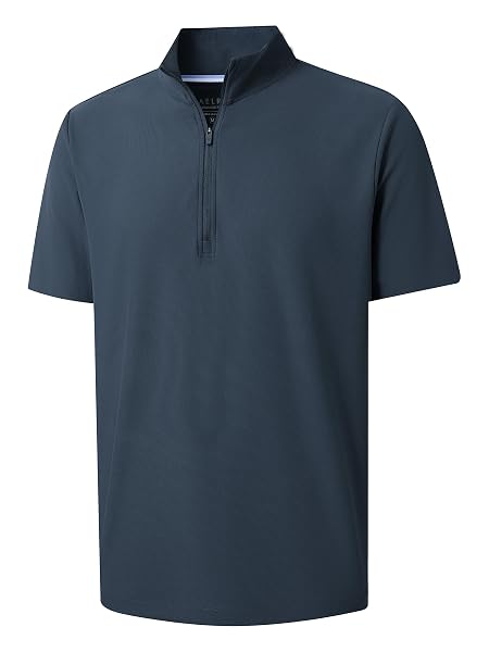 M MAELREG Golf Shirt for Men Zipper Waffle Texture Moisture Wicking Dry Fit Collared Lightweight Mens Polo Shirt Short Sleeve
