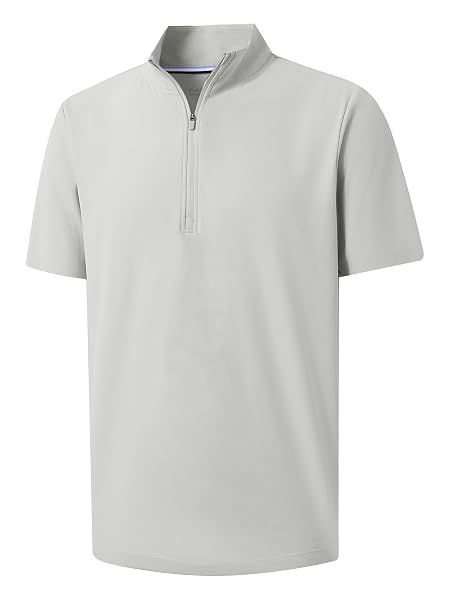 M MAELREG Golf Shirt for Men Zipper Waffle Texture Moisture Wicking Dry Fit Collared Lightweight Mens Polo Shirt Short Sleeve