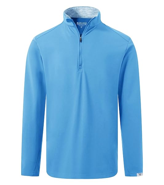 M MAELREG Mens Quarter Zip Pullover Performance Dry Fit Solid Casual Stylish Golf Half Zip Pullover Mens Sweatshirt Sky Blue