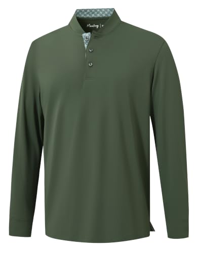 M MAELREG Mens Golf Shirts Collarless Performance Long Sleeve Henley Polos