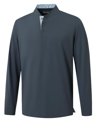 M MAELREG Mens Golf Shirts Collarless Performance Long Sleeve Henley Polos
