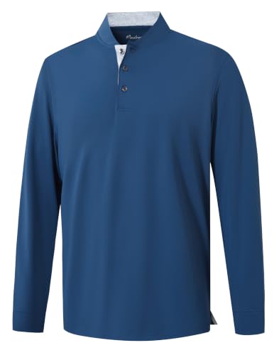 M MAELREG Mens Golf Shirts Collarless Performance Long Sleeve Henley Polos